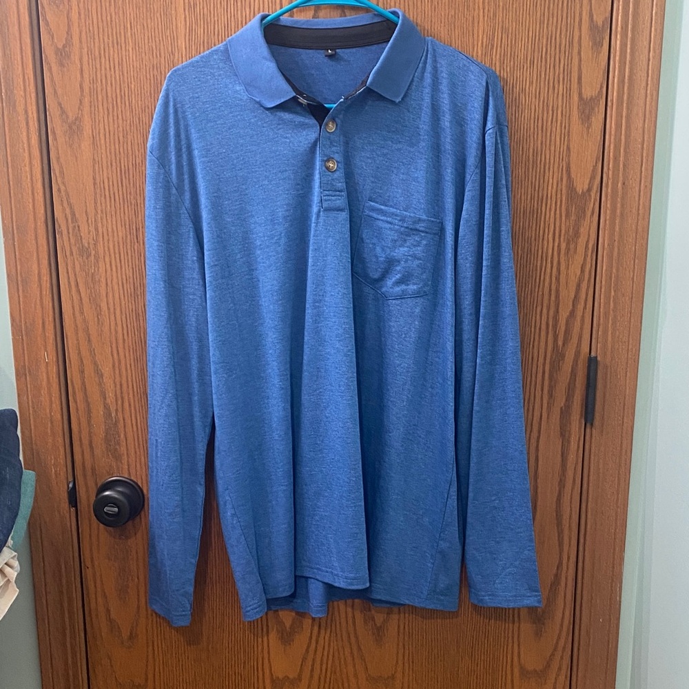 Men's Blue Long Sleeve Polo Shirt